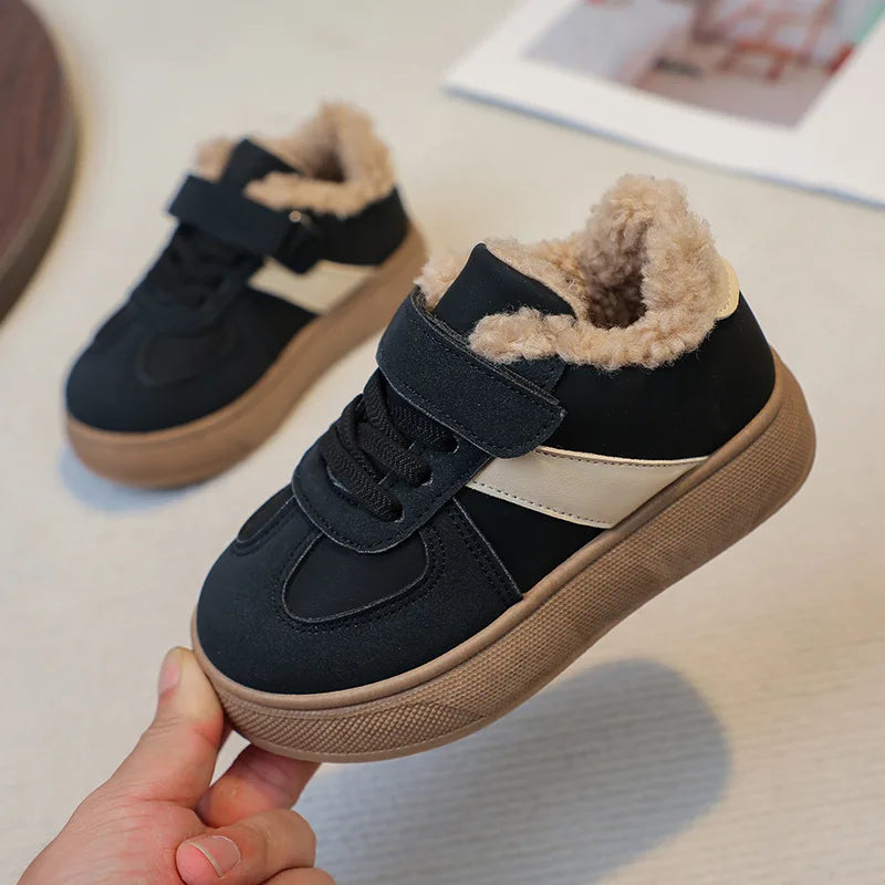 Kids' Plush-Lined Hook-and-Loop Winter Shoes
