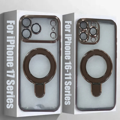 Custodia magnetica trasparente per iPhone con anello supporto