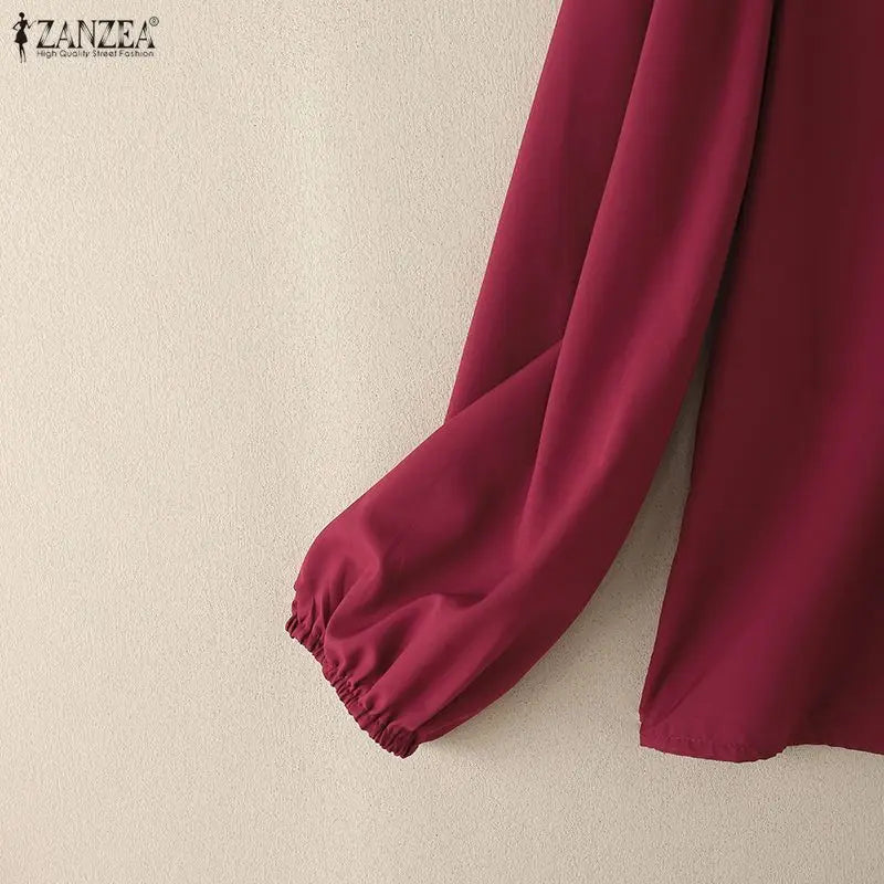 Ruffle Lace-Up Lantern-Sleeve Blouse