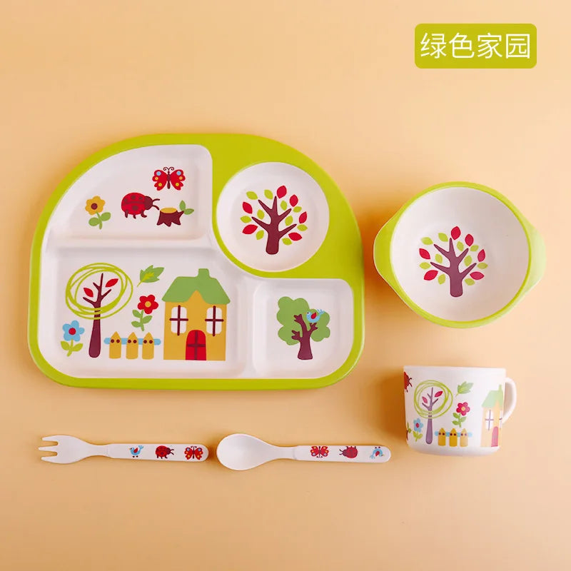 5-Piece Cartoon Bamboo-Fibre Kids' Tableware Set
