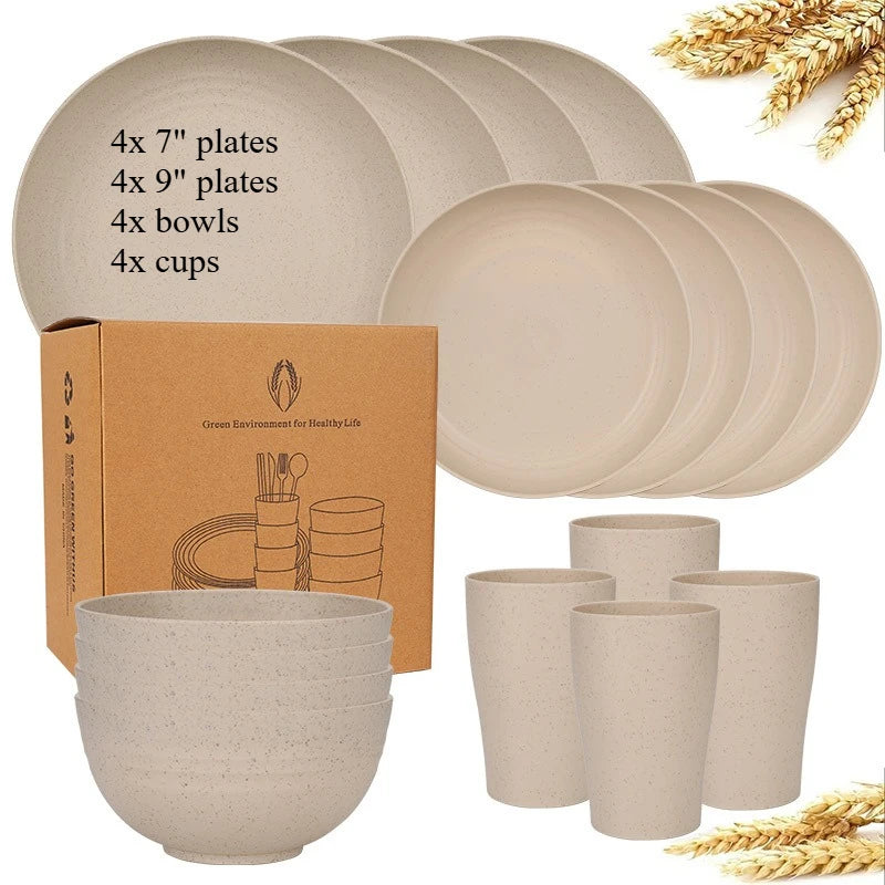 16-Piece Wheat-Straw Tableware Set