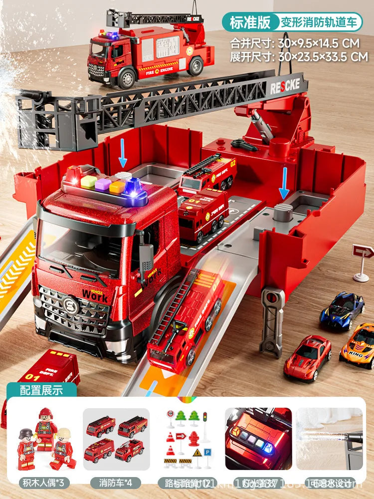 Alloy Fire Truck Toy with Extending Ladder – Transforming Rescue Truck