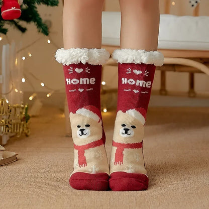 Weihnachten Plüschsocken Damen Winter Thermosocken Warme Bodensocken Weiche weibliche Haussocken Indoor Geschenke Rutschfeste Griffsocken Flauschig