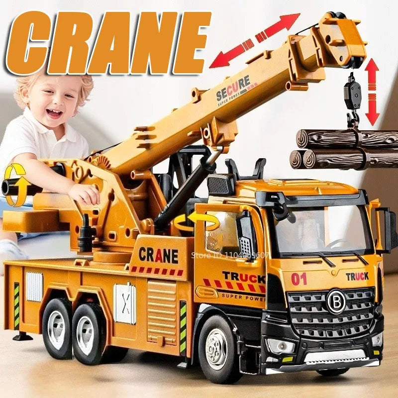 1:24 Diecast Crane & Mixer Truck with Lights, Sounds & Pull-Back