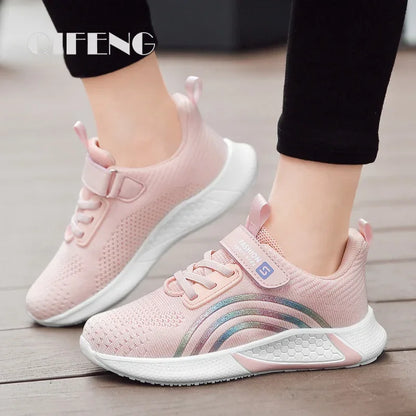 Scarpe casual da bambina, sneaker bianche in mesh, calzature estive da scuola a calzino, scarpe sportive alla moda per ragazze, scarpe da corsa autunnali