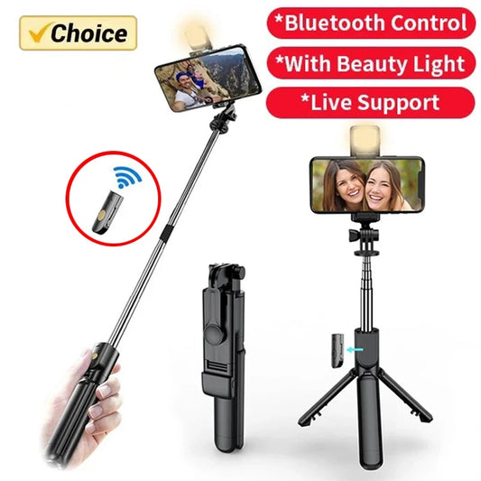 Trépied pour perche à selfie avec lumière de remplissage et télécommande Bluetooth