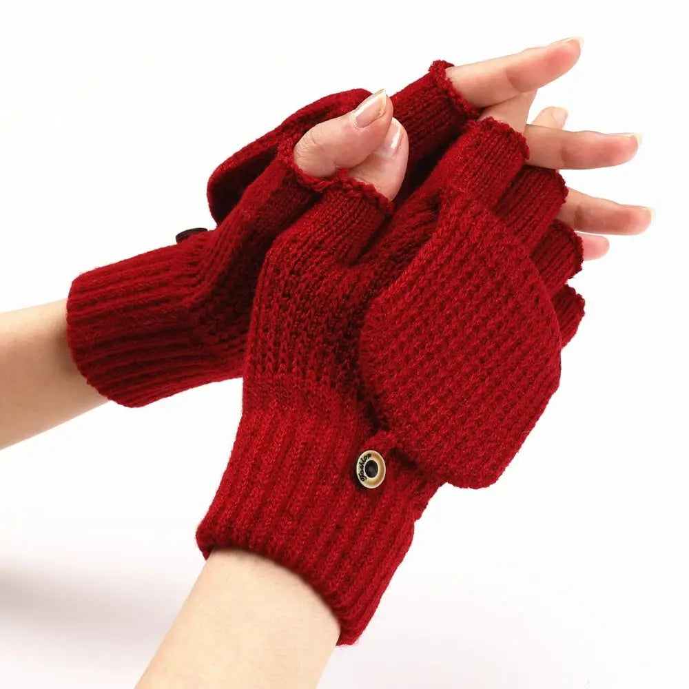 Knit Flip-Top Fingerless Mittens – Convertible Winter Gloves