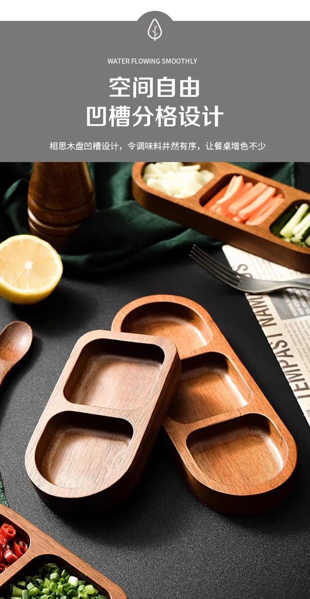 Solid Wood Divided Condiment & Snack Tray