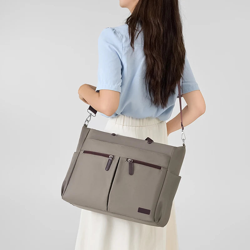 Women's Nylon Laptop Shoulder Bag - Lightweight Commuter Briefcase with Dual Pockets