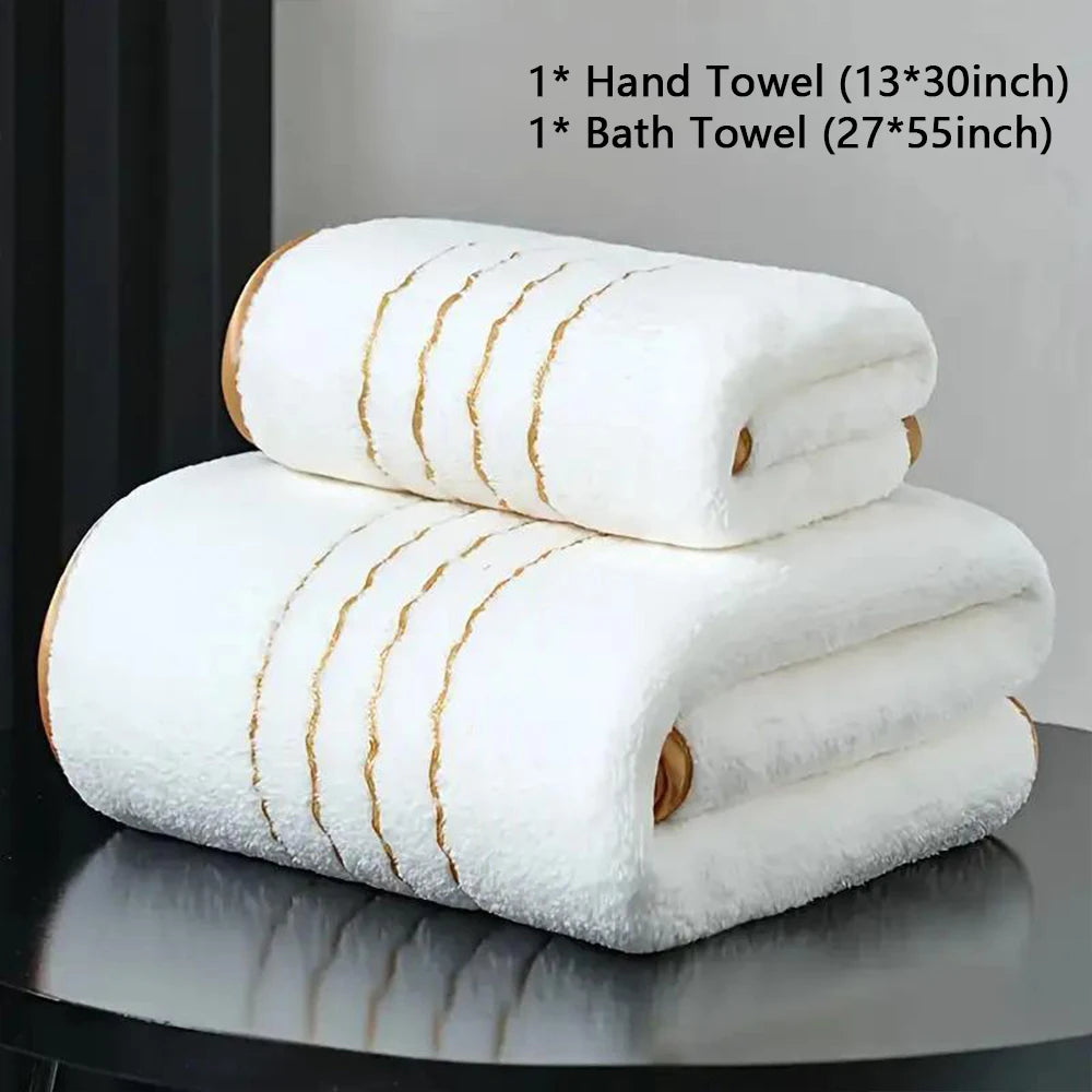 Gold Accent Bath Towel Set – White, Grey or Navy, 2 to 8 Pieces