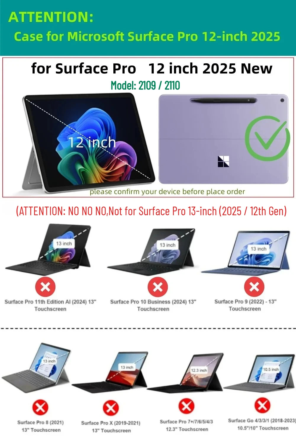 Case for Microsoft Surface Pro 12 Inch 2025 Portfolio Case Multiple Angle Stand Tpu Shell for Surface Pro 12" Model 2109/2110