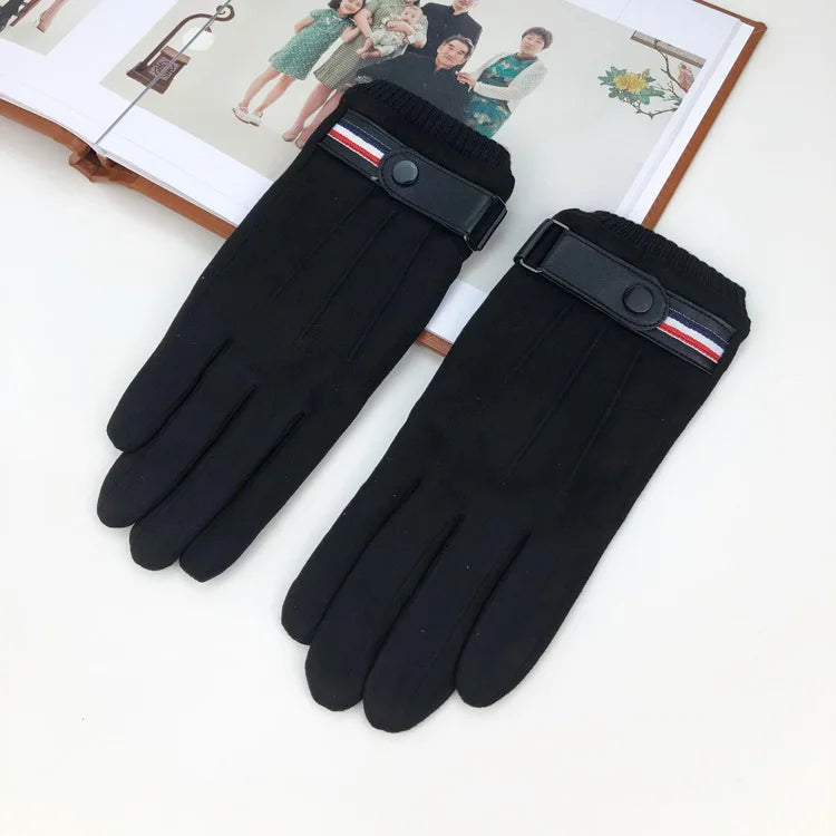 Men's Suede-Feel Buckle Touchscreen Winter Gloves