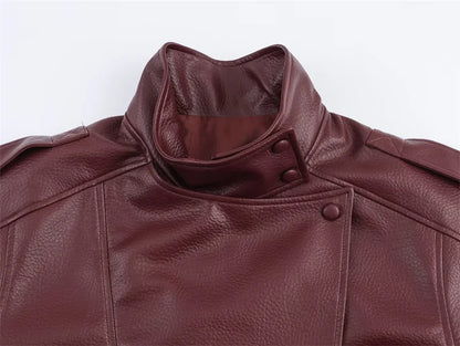 Chaqueta de cuero sintético con cremallera para mujer Guobioziy
