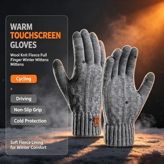 Men's Fleece-Lined Wool-Blend Knit Gloves – Touchscreen, Non-Slip