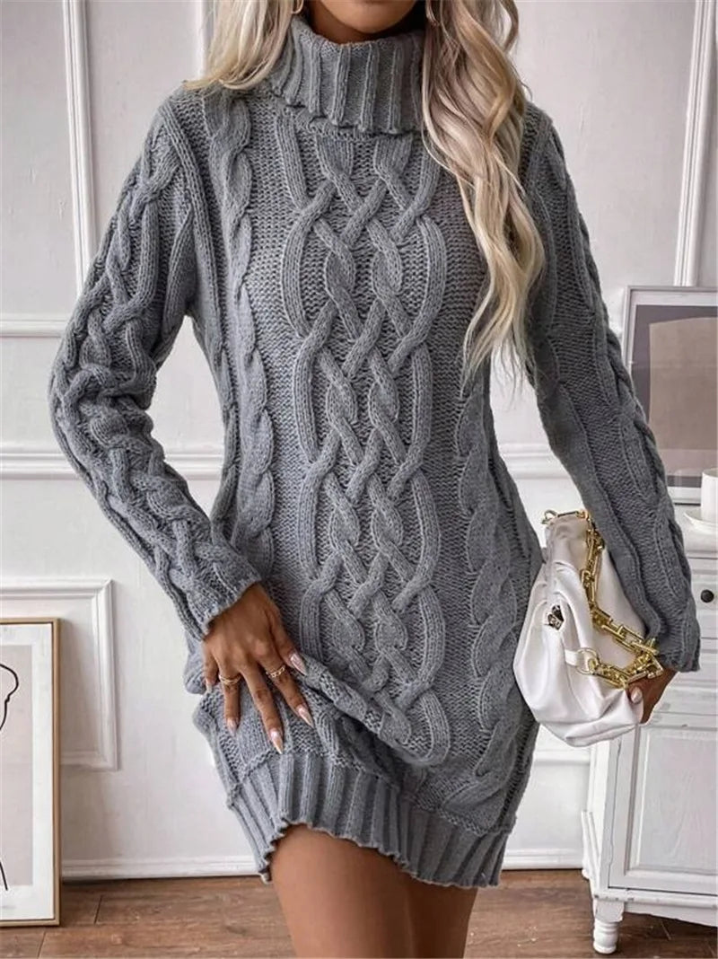 Women's Twisted-Knit Turtleneck Knee-Length Dress