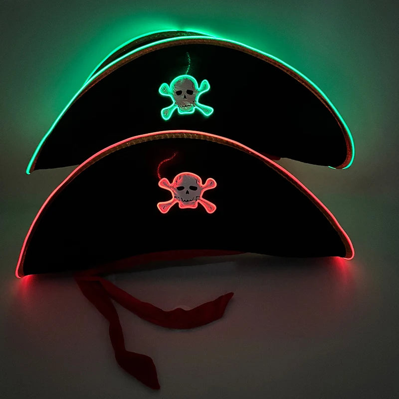 LED Light-Up Pirate Captain Hat - Glowing Tricorn Costume Hat for Halloween & Parties
