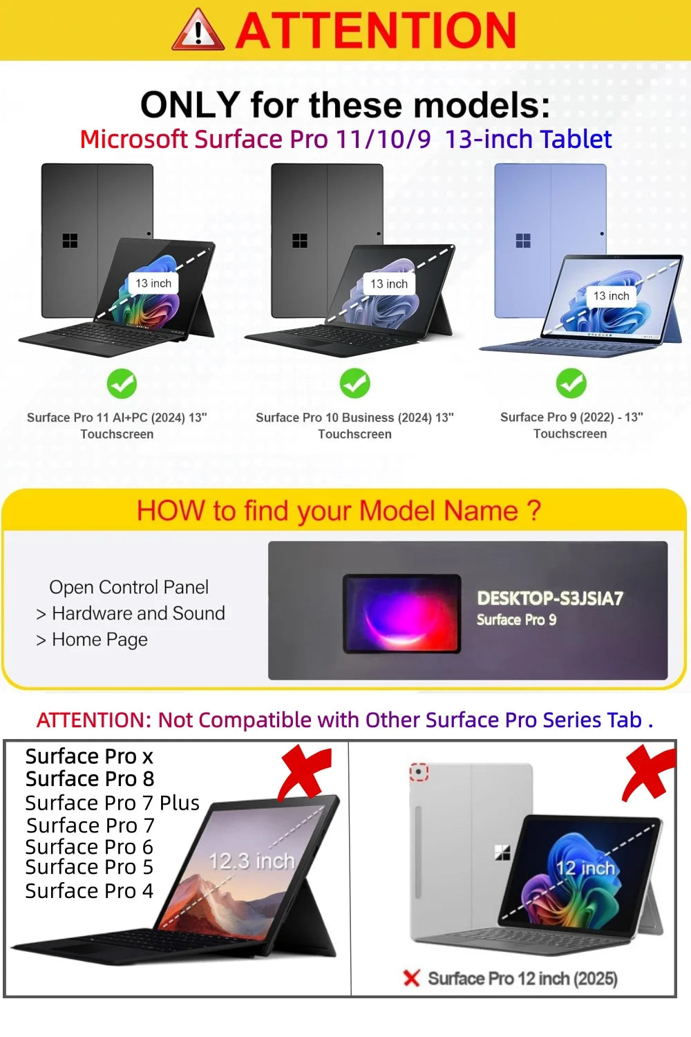 Business Cover for Microsoft Surface Pro 11/10/9 Portfolio Case 13inch Multiple Angle Stand Tpu Shell Compatible with Keyboard