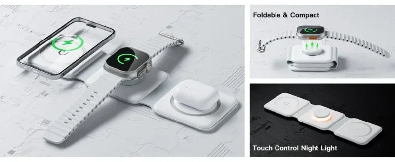 30W Foldable 3-in-1 Wireless Charger for Phone, Watch & AirPods