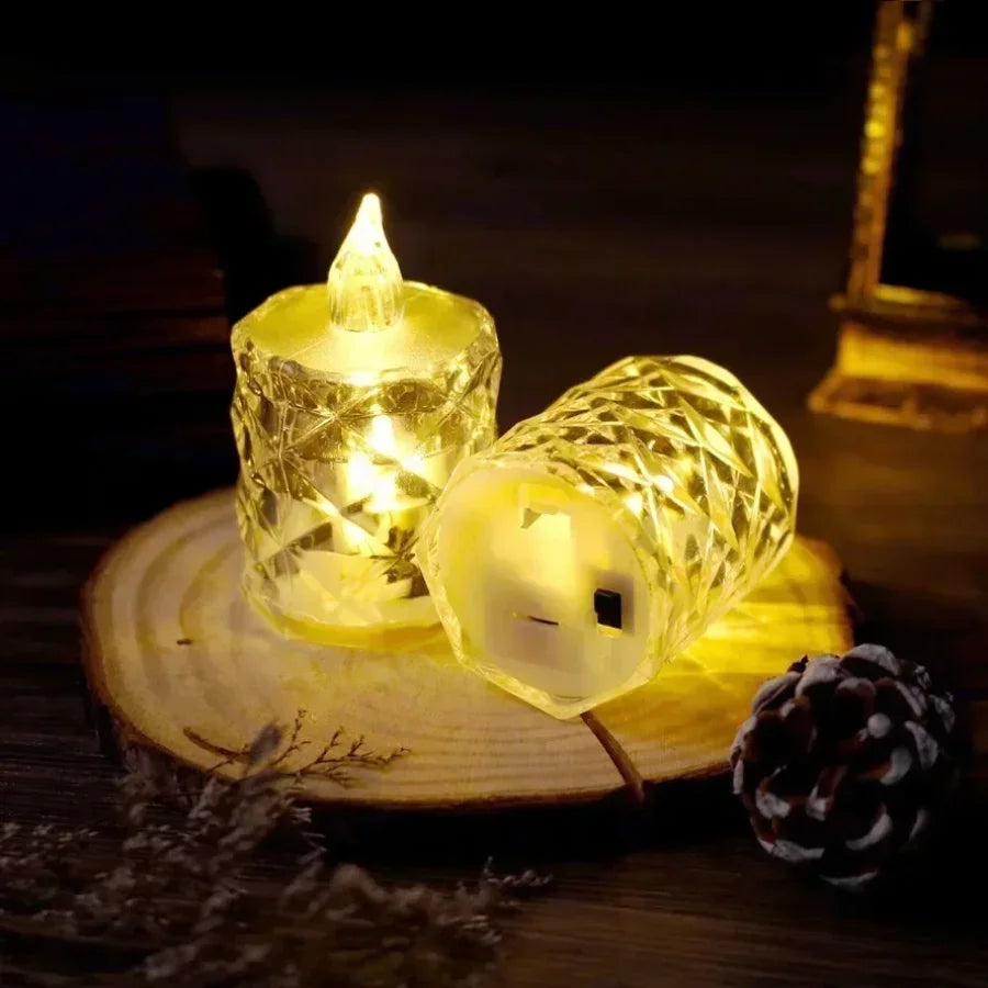LED Crystal Flameless Candle Light LED Electronic Candle Light Night Lamp Dating Party Holiday Home Wedding Christmas Decoration