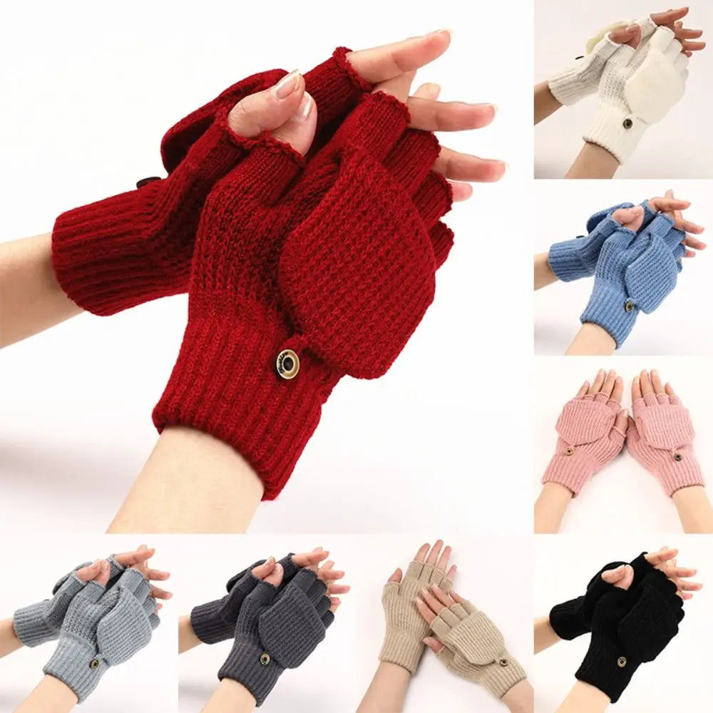 Knit Flip-Top Fingerless Mittens – Convertible Winter Gloves