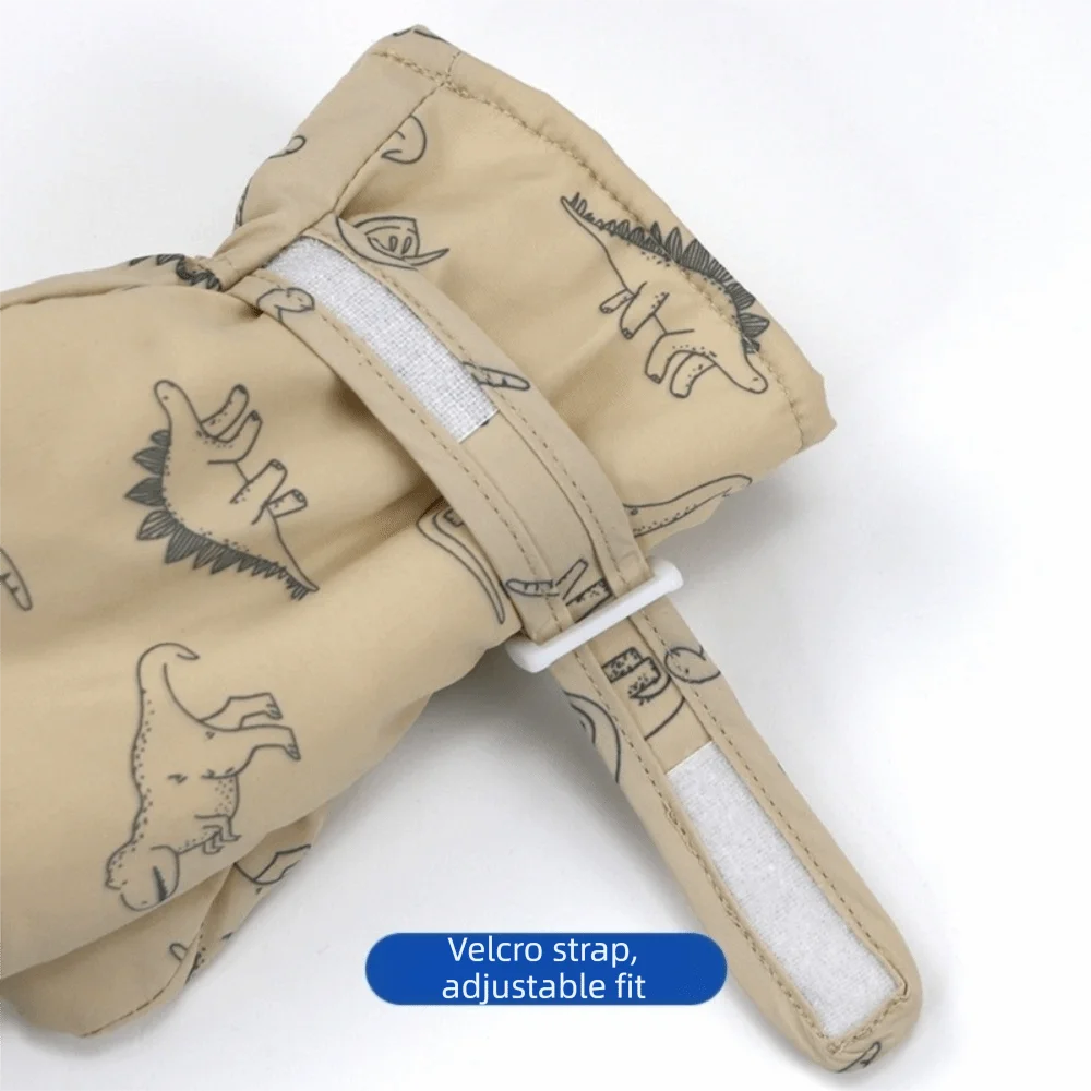 Toddler Dinosaur Snow Mittens – Fleece-Lined, Sizes S, M, L