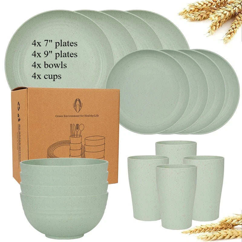 16-Piece Wheat-Straw Tableware Set