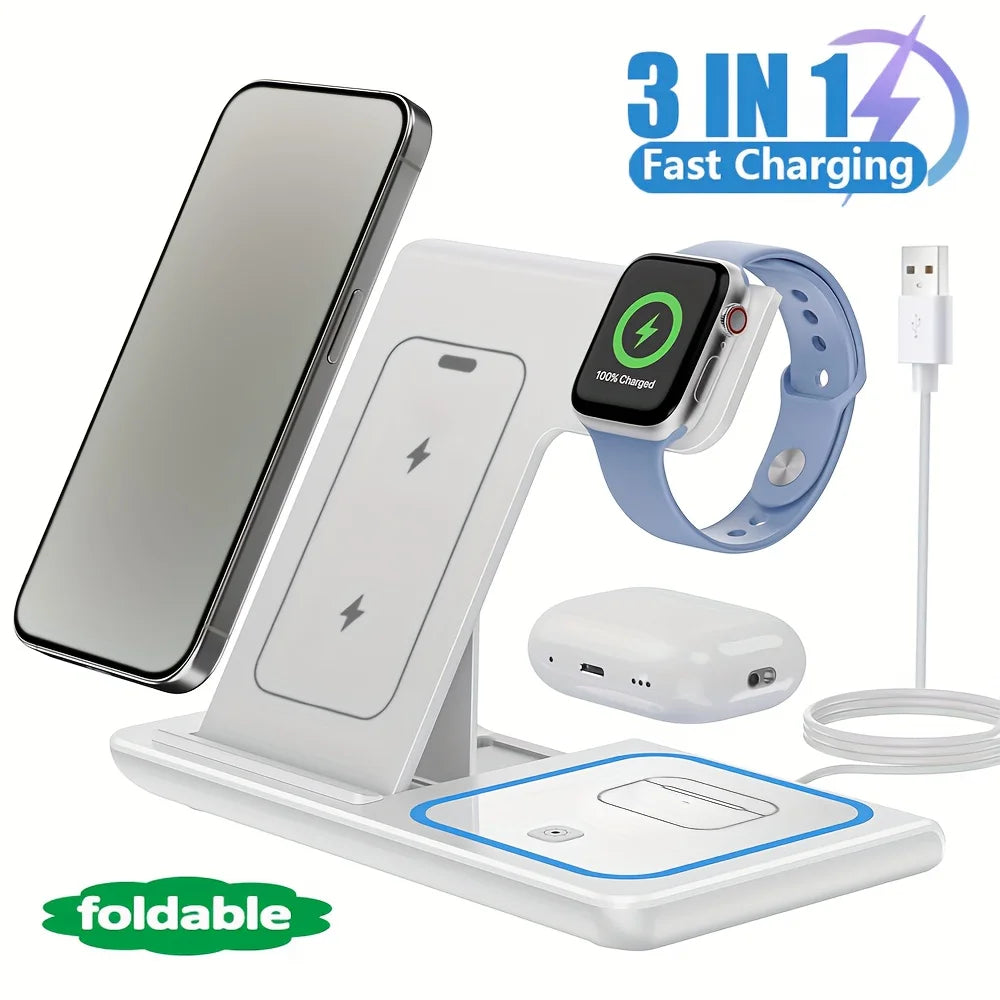 Foldable 3-in-1 Wireless Charging Station for Phone, Watch & AirPods