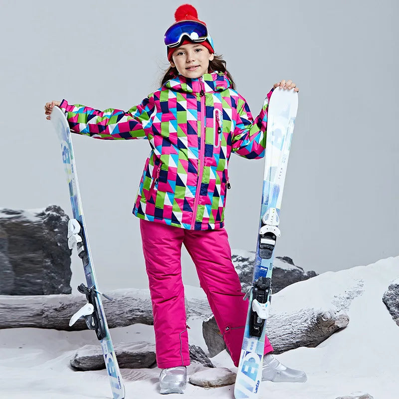 -30 Degree Kids Ski Suit Boy Girls Winter Outdoor Sports Waterproof Skiing Snowboarding Jackets Snow Pants Children Clothing Set