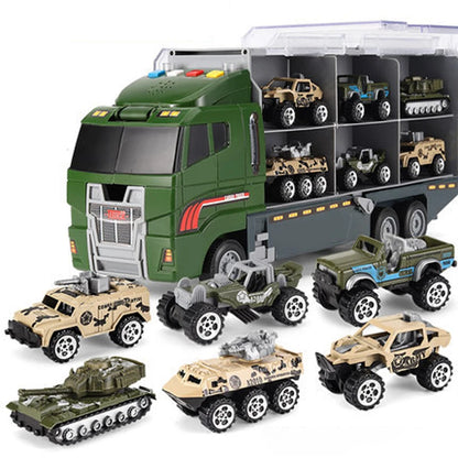 Light-Up Container Truck Toy Set – Carrier with 6 Mini Die-Cast Cars
