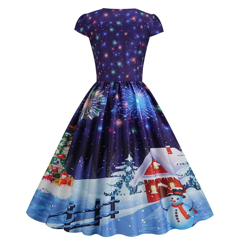 Women's Vintage-Style Printed A-Line Party Dress
