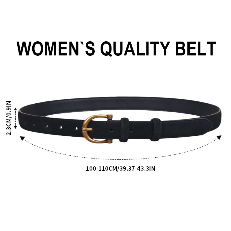 Women's Suede Belt with Gold Horseshoe Buckle
