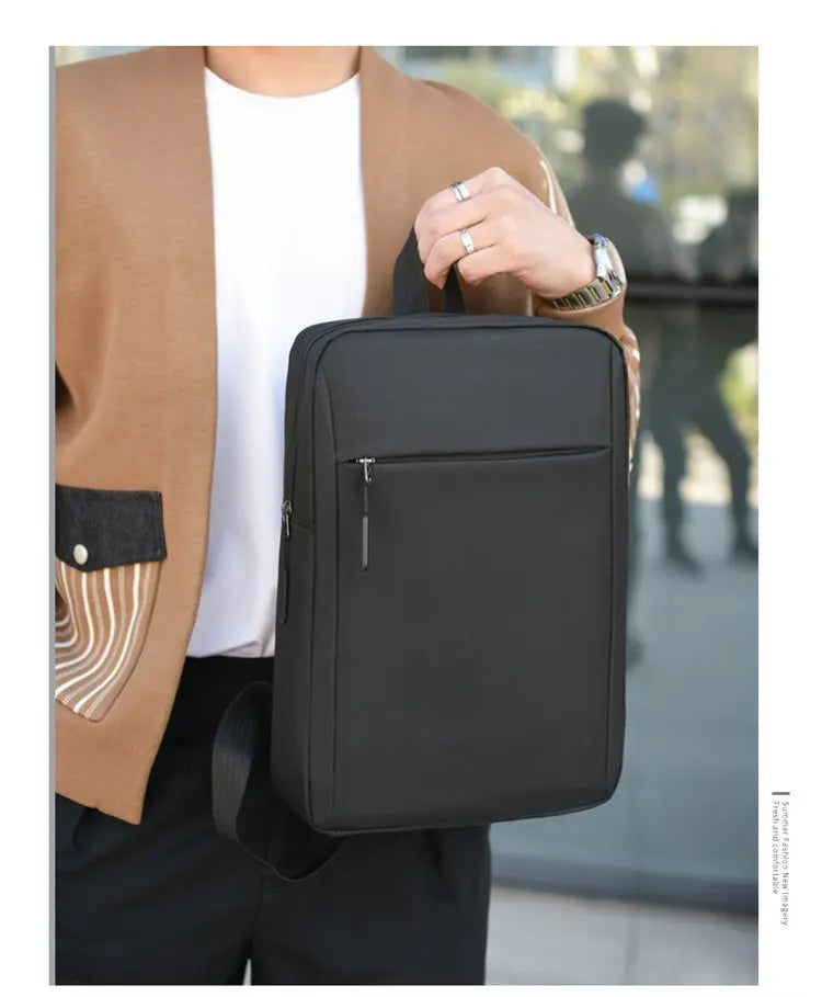 Minimalist Commuter Laptop Backpack - Solid Colour Large Capacity Business Bag