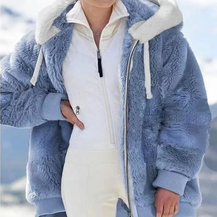 Winter Fashion Women's Coat 2026 Hooded Zipper Ladies Jacket Spliced Thick Cashmere Women Jacket Stitching Plaid Ladies Coats