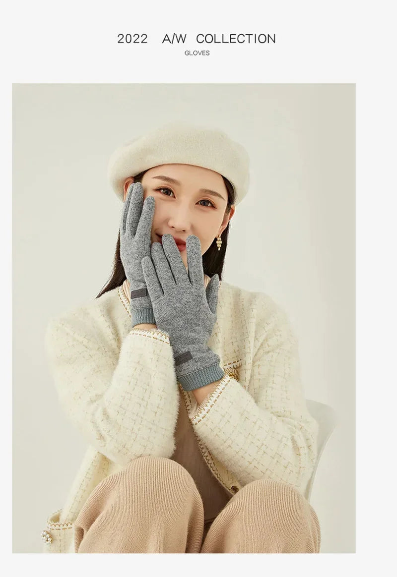 Women's Knit-Cuff Plush Touchscreen Gloves