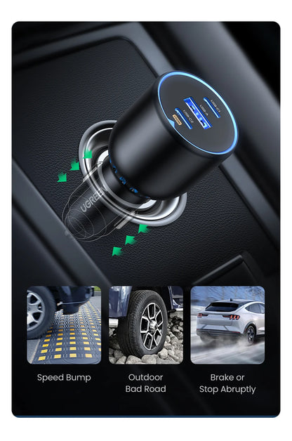 Cargador de coche UGREEN USB-C de 130 W y 3 puertos
