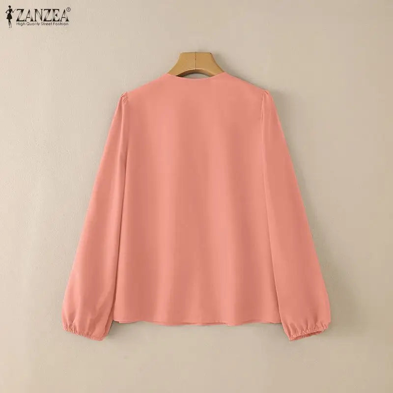Ruffle Lace-Up Lantern-Sleeve Blouse