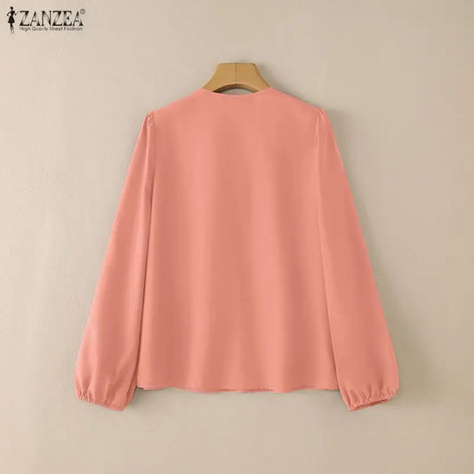 Ruffle Lace-Up Lantern-Sleeve Blouse