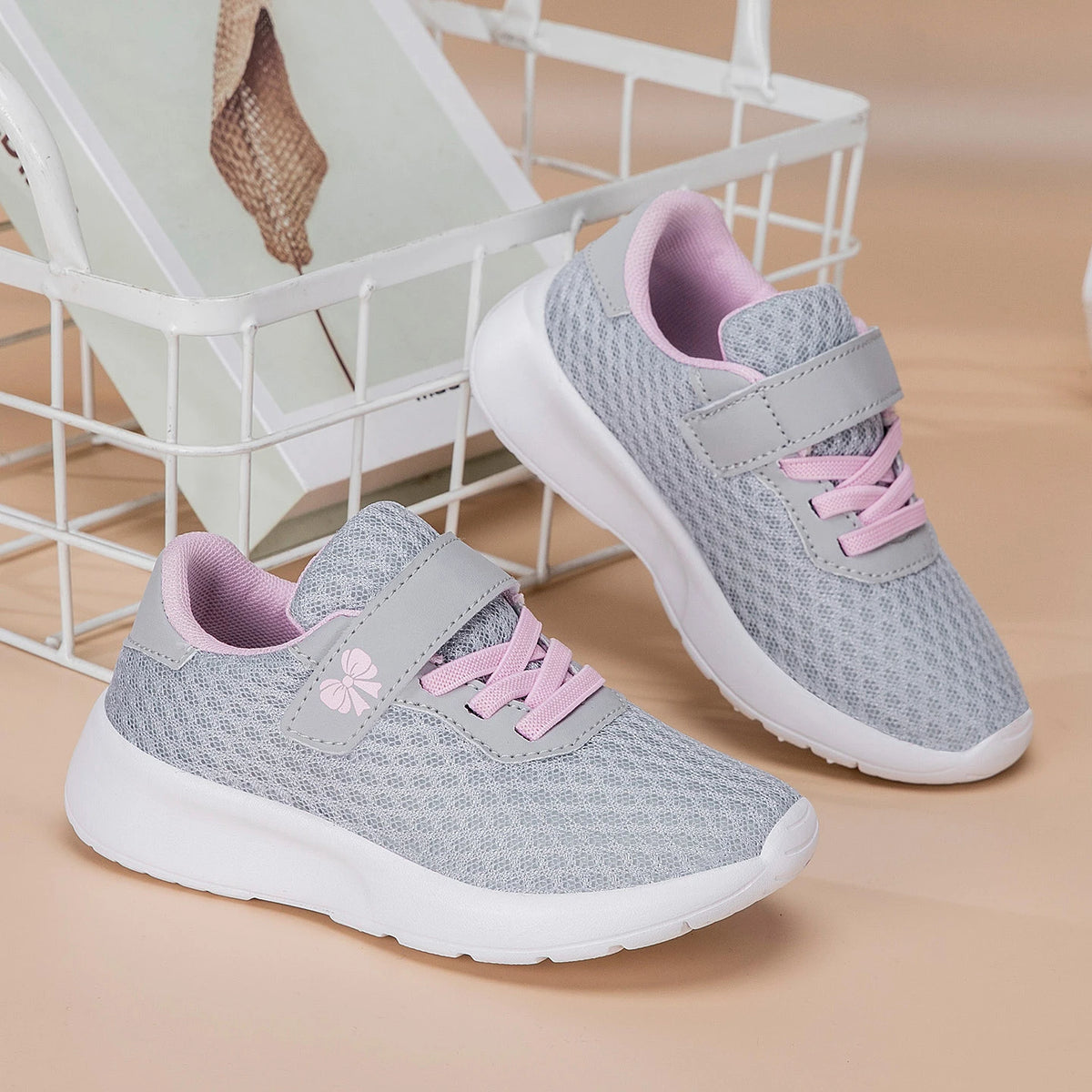 Girls' Breathable Hook-and-Loop Running Sneakers with EVA Soles