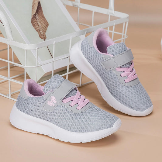 Girls' Breathable Hook-and-Loop Running Sneakers with EVA Soles