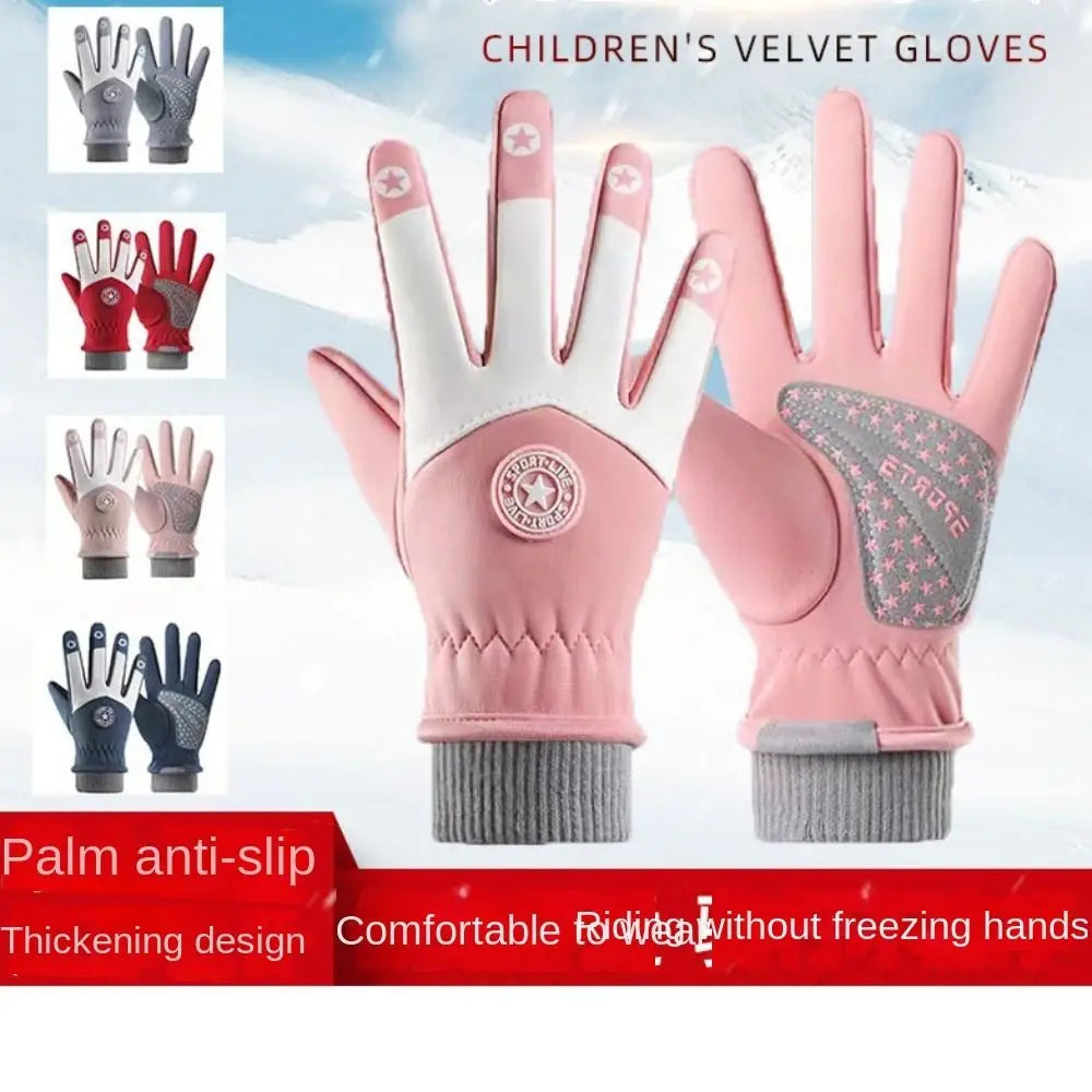 Kids' Velvet-Lined Winter Gloves – Non-Slip Cycling & Ski Gloves (Ages 7–13)