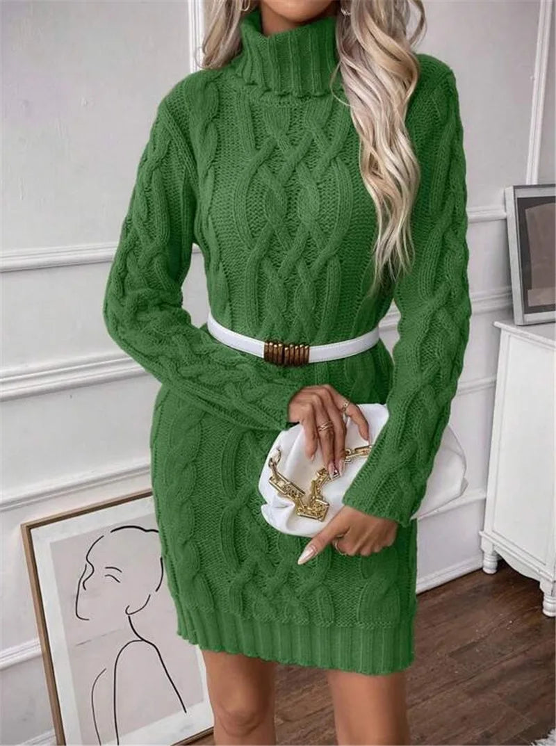 Women's Twisted-Knit Turtleneck Knee-Length Dress