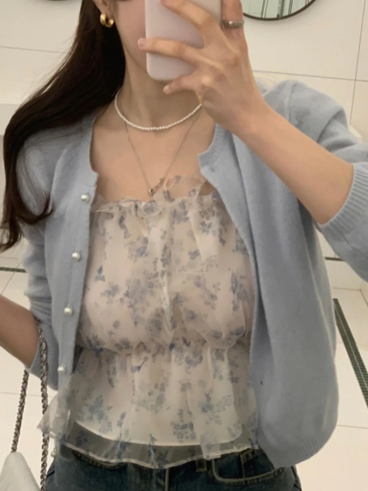 Chic Spring Women's Blouse Gentle Shoulder Bared Floral Bubble Sleeve Chiffon Top Korean Style Loose Fit Long Sleeve Short Le...