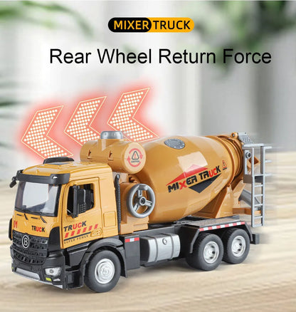 1:24 Diecast Crane & Mixer Truck with Lights, Sounds & Pull-Back