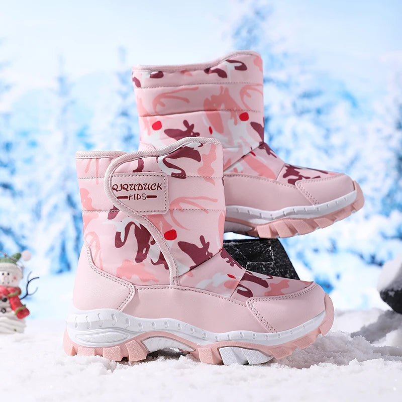 Children Snow Boots Winter Shoes Plush Waterproof Fabric Non-Slip Boys Girls Shoes Rubber Sole Fashion Warm Outdoor Boots New