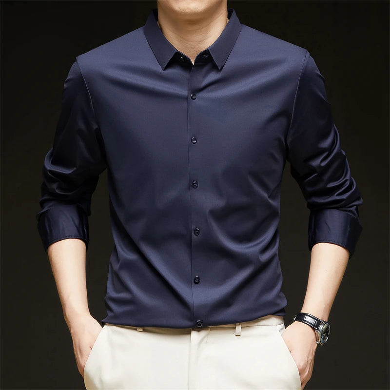 Men's Solid Long-Sleeve Business Casual Shirt