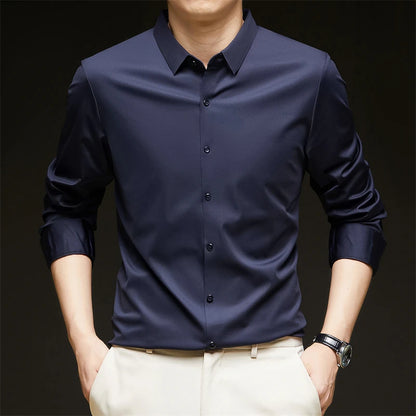 Camisa casual de negocios lisa de manga larga para hombre