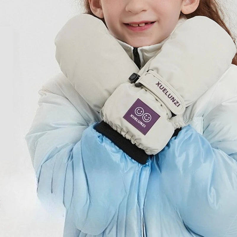 Kids' 5-Finger Ski Gloves with Hook-and-Loop Strap – Ages 6–12