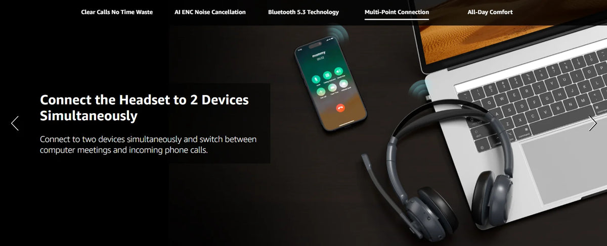 Nuroum HP31DU Wireless Office Headset – Bluetooth 5.3, Noise-Cancelling Mic & USB Dongle