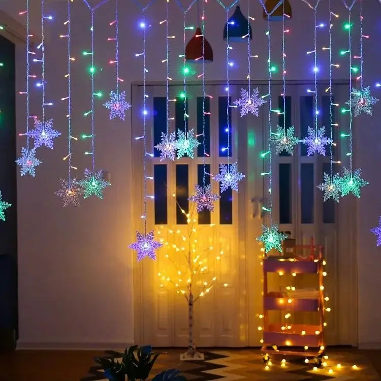 Snowflake Curtain Lights – 3.2 m LED Christmas Window Lights, 8 Modes