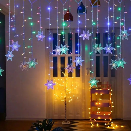 Luci a tenda con fiocchi di neve – Luci natalizie a LED da finestra da 3,2 m, 8 modalità